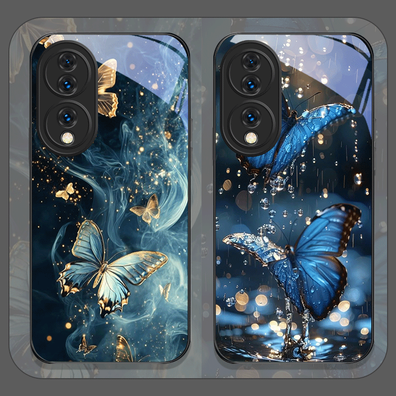 Huawei Mate 60 - เคสโทรศัพท์มือถือลายผีเสื้อสีน้ำเงินสุดหรู วัสดุกระจกนิรภัย สำหรับ Huawei Nova 13