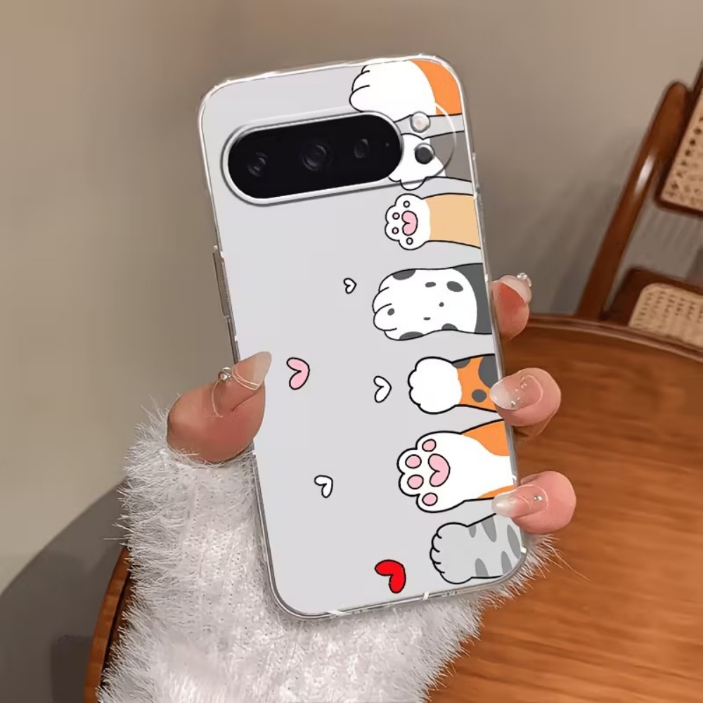 Google Pixel 9 Pro - เคสโทรศัพท์ซิลิโคนใสลายอุ้งเท้าแมวการ์ตูนสำหรับ Google Pixel 10 9 8