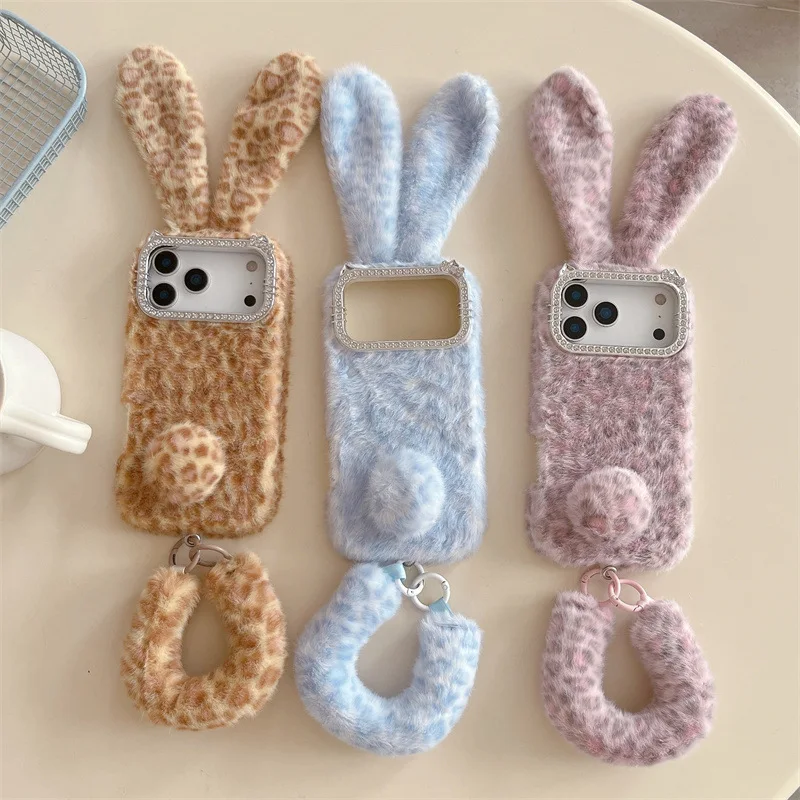 Apple Iphone 15 - เคสขนนุ่มลายการ์ตูนน่ารักลายเสือดาวพร้อมหูกระต่ายสำหรับ iPhone 18 17 Air 16