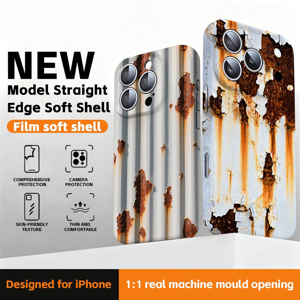 Apple Iphone 15 - เคสโทรศัพท์ลายสนิม ขอบตรง ฟิล์มเคลือบเงา แบบนิ่ม สำหรับ iPhone